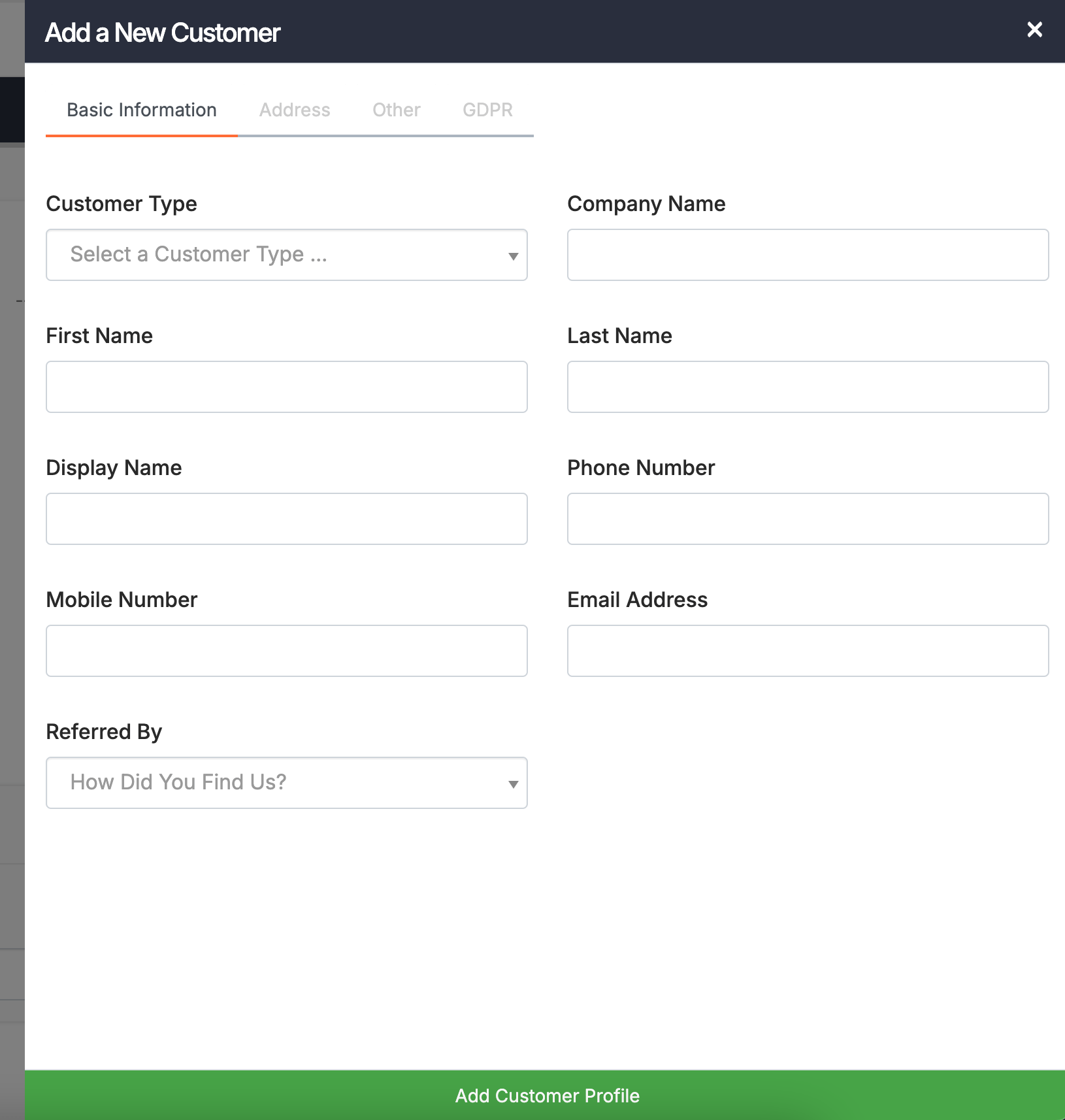 Add a new customer details