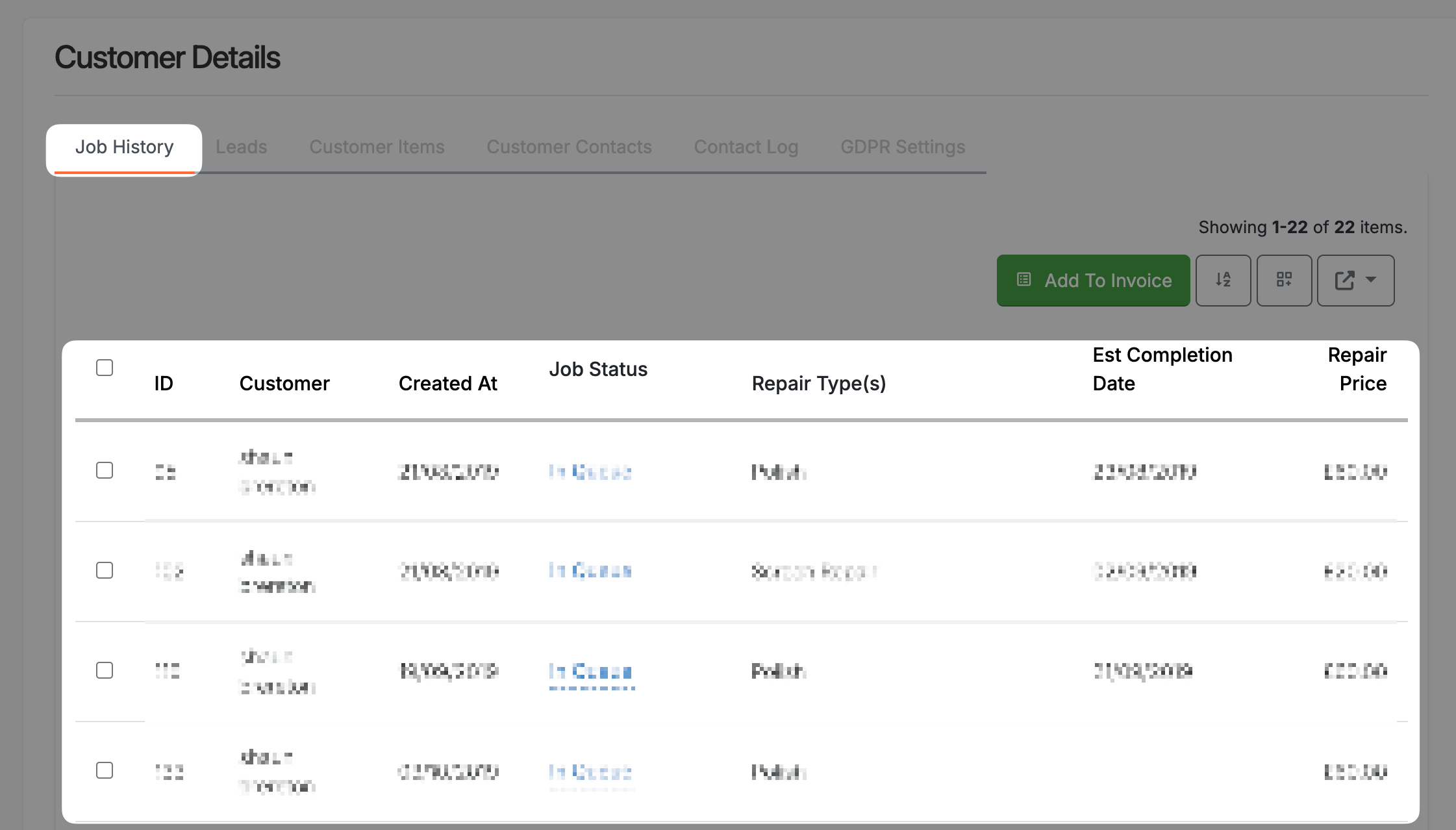 View a customers job history